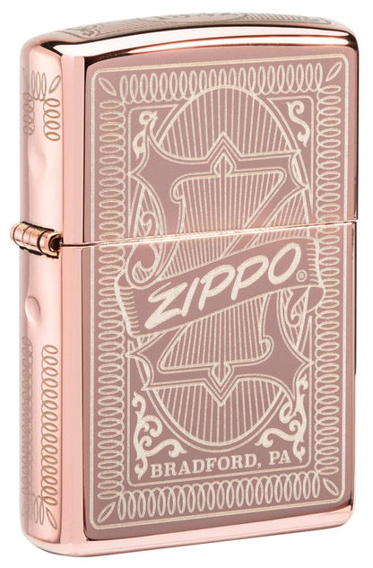 Vooraanzicht 3/4 hoek Zippo Aansteker Matchbox met Logo Rose Goud