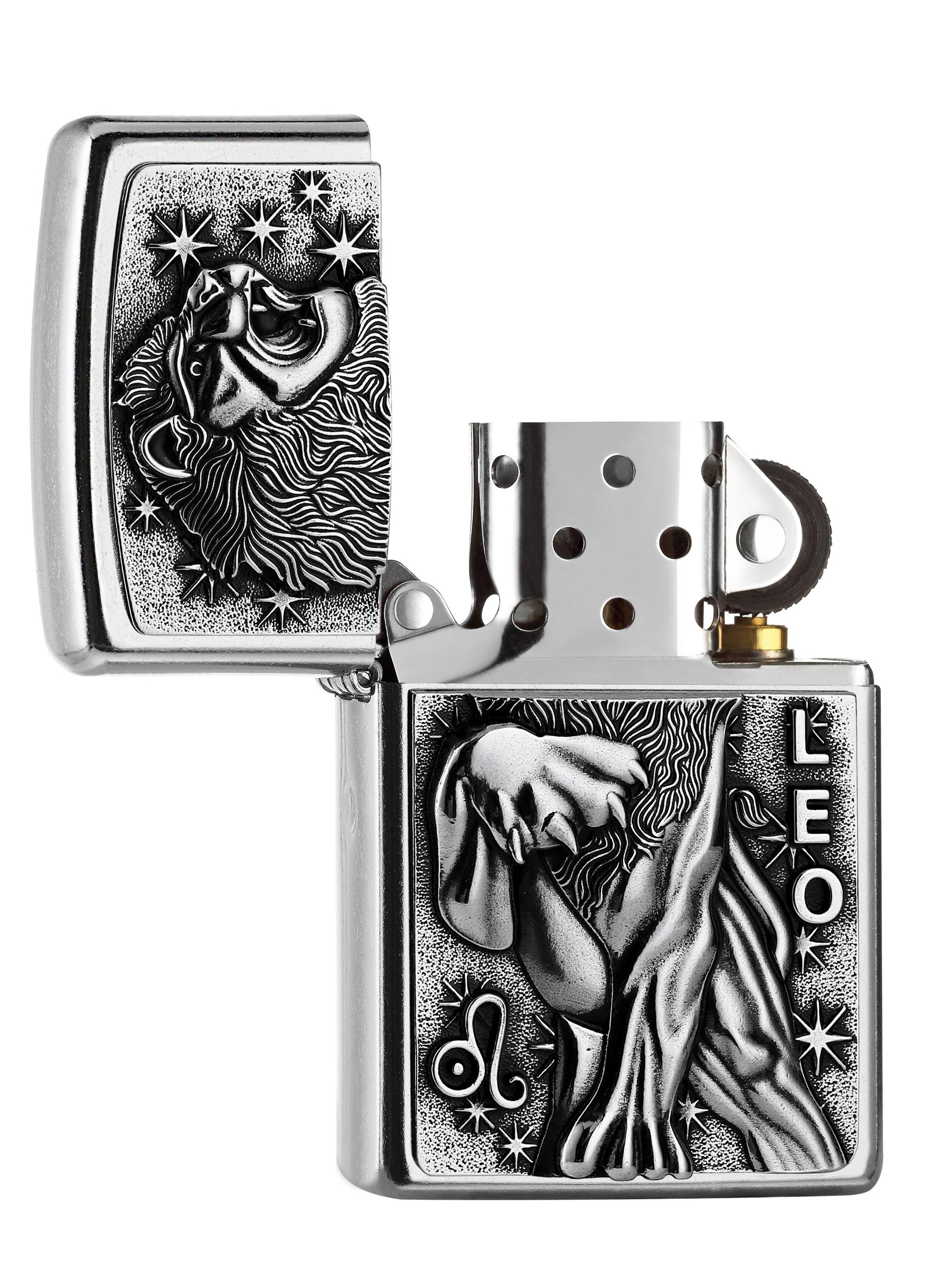 Zapalniczka Zippo chrom emblemat z lwem otwarta