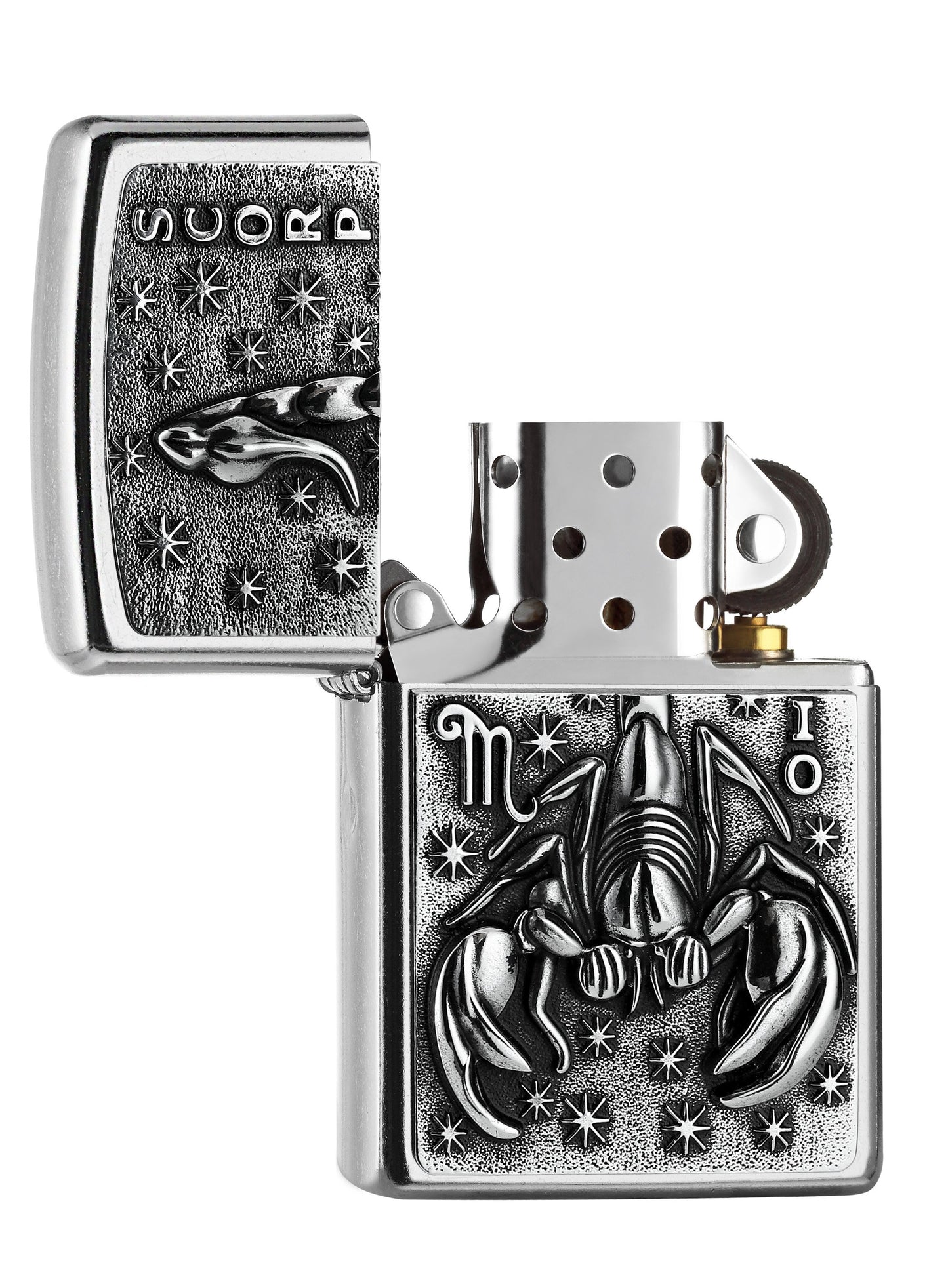 Zapalniczka Zippo chrom ze skorpionem otwarta