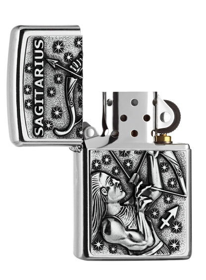 Zapalniczka Zippo chrom emblemat ze strzelcem otwarta