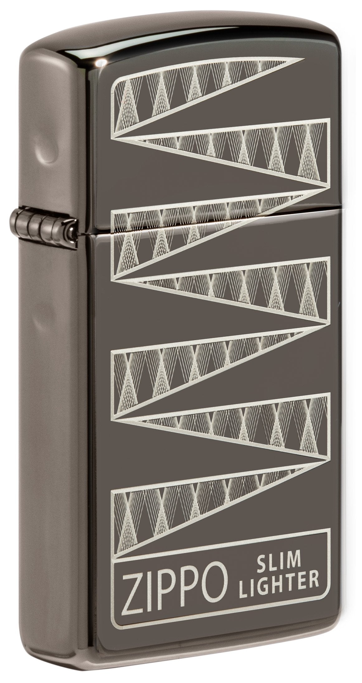 Widok z przodu 3/4 kąta Zapalniczka Zippo 65 Years Slim Black Ice Limited Edition 65th Anniversary z grawerowanym wzorem