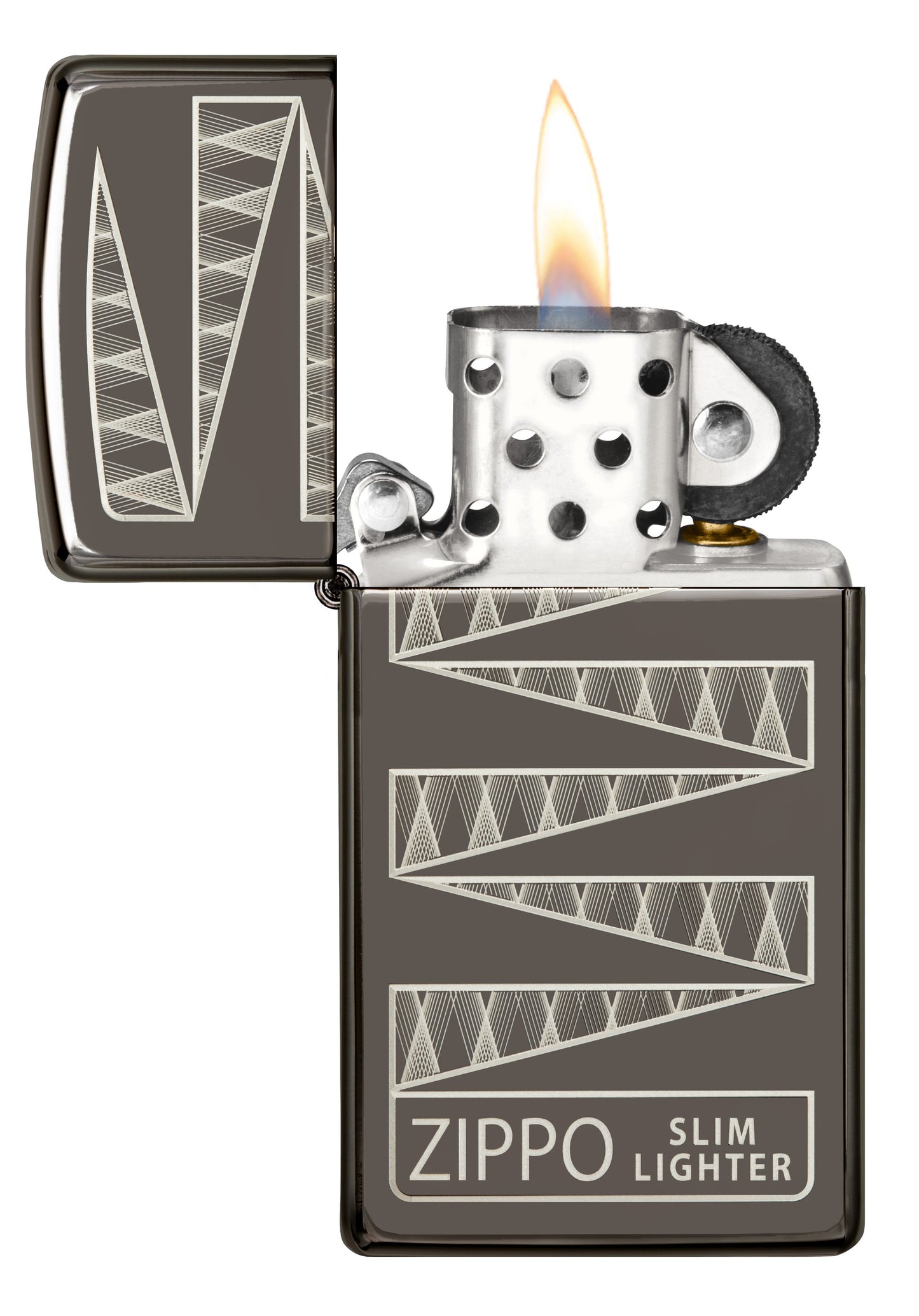 Zapalniczka Zippo 65 Years Slim Black Ice Limited Edition 65th Anniversary z wygrawerowanym wzorem otwieranym płomieniem